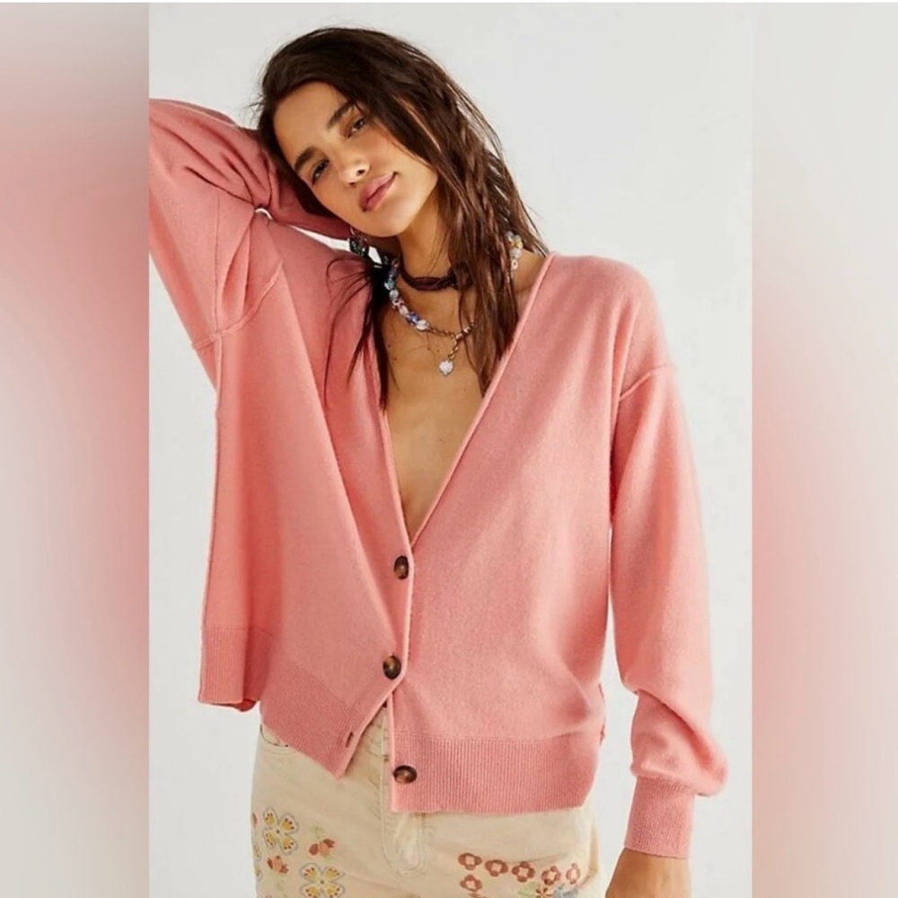 Free People School Boy Dusty Pink Cashmere Cardigan Sweater Oversized